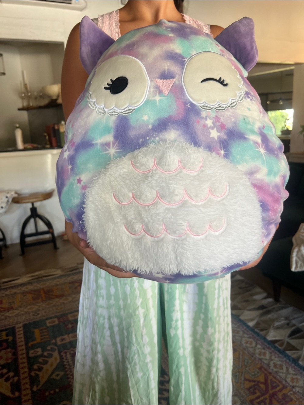 Large 16 inch Squishmallows Galaxy Owl Plush - Purple, Teal & Pastel